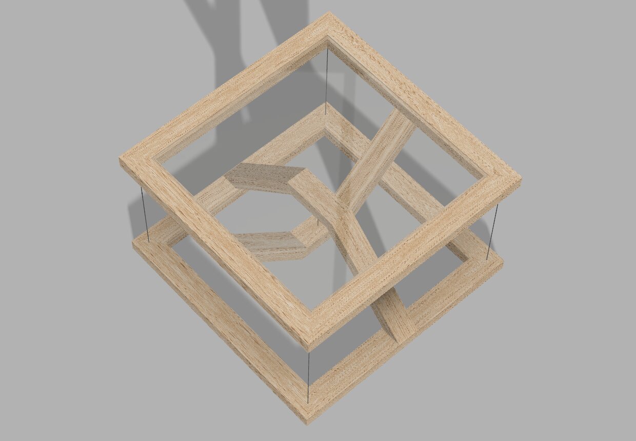 Final CAD render of the tensegrity table from a second angle
