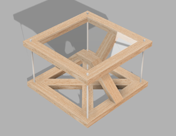 Original CAD design of the tensegrity table using marine rope and a base cross beam